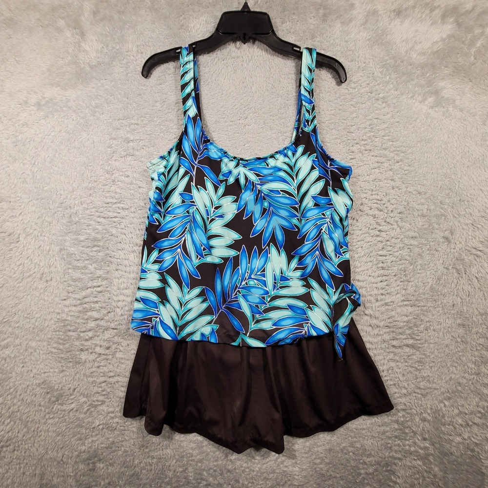 Maxine of Hollywood Womens Tank Swim Dress Blue Floral Size 18 One‎ Piece